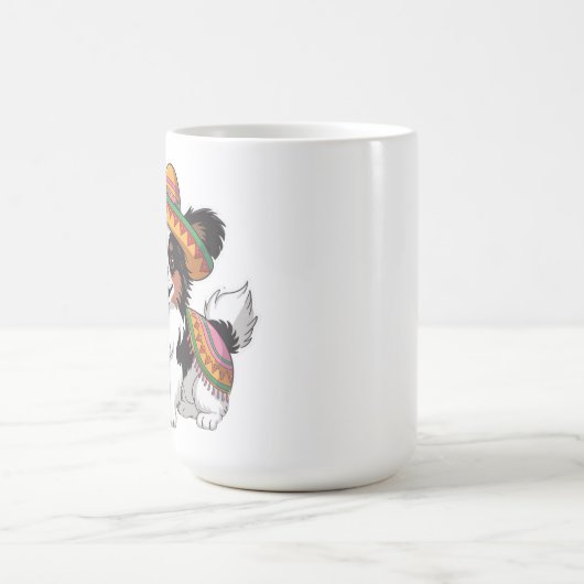 Fiesta Papillon Hond met Sombrero en Sarape Koffiemok (Center)