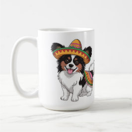 Fiesta Papillon Hond met Sombrero en Sarape Koffiemok