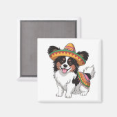 Fiesta Papillon Hond met Sombrero en Sarape Magneet (Voorkant / Achterkant)