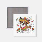 Fiesta Papillon Hond met Sombrero en Sarape Magneet (Voorkant / Achterkant)