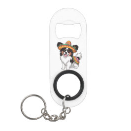 Fiesta Papillon Hond met Sombrero en Sarape Mini Flessenopener
