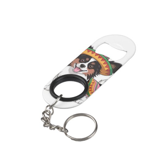 Fiesta Papillon Hond met Sombrero en Sarape Mini Flessenopener (Achterkant Gekanteld)