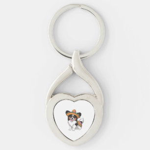 Fiesta Papillon Hond met Sombrero en Sarape Sleutelhanger