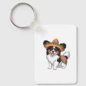 Fiesta Papillon Hond met Sombrero en Sarape Sleutelhanger (Voorkant)