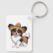 Fiesta Papillon Hond met Sombrero en Sarape Sleutelhanger (Achterkant)
