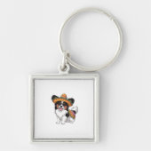 Fiesta Papillon Hond met Sombrero en Sarape Sleutelhanger (Voorkant)