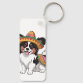 Fiesta Papillon Hond met Sombrero en Sarape Sleutelhanger (Achterkant)