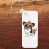 Fiesta Papillon Hond met Sombrero en Sarape Sleutelhanger (Voorkant)