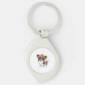 Fiesta Papillon Hond met Sombrero en Sarape Sleutelhanger (Voorkant)