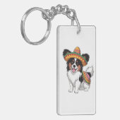 Fiesta Papillon Hond met Sombrero en Sarape Sleutelhanger (Voorkant Links)