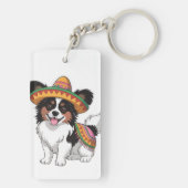 Fiesta Papillon Hond met Sombrero en Sarape Sleutelhanger (achterkant)