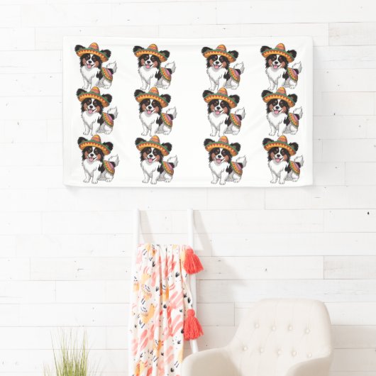 Fiesta Papillon Hond met Sombrero en Sarape Spandoek (Insitu)