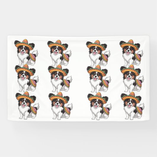 Fiesta Papillon Hond met Sombrero en Sarape Spandoek (Horizontaal)