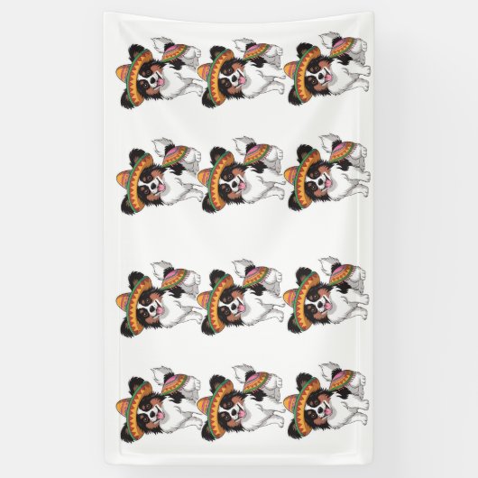 Fiesta Papillon Hond met Sombrero en Sarape Spandoek (Verticaal)