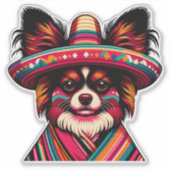 Fiesta Papillon Hond met Sombrero en Sarape Sticker (Voorkant)