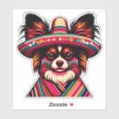 Fiesta Papillon Hond met Sombrero en Sarape Sticker (Vel)