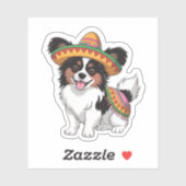Fiesta Papillon Hond met Sombrero en Sarape Sticker (Vel)