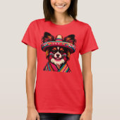 Fiesta Papillon Hond met Sombrero en Sarape T-shirt (Voorkant)
