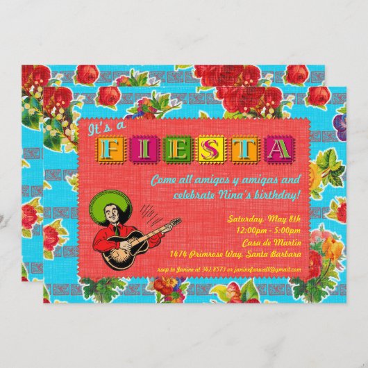Fiesta Party Invitation - Mariachi Man Kaart (Voorkant / Achterkant)