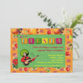 Fiesta Party Invitation - Mariachi Man Oranje Kaart (Staand voorkant)