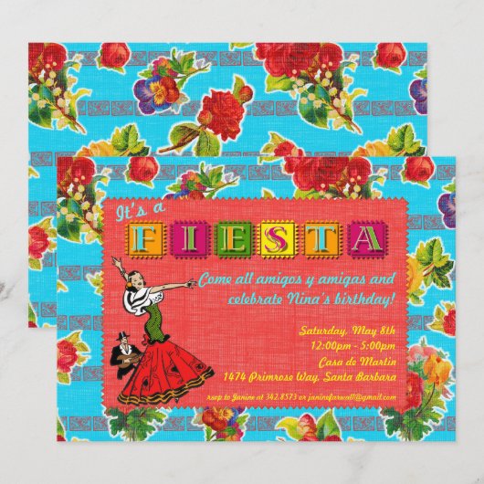 Fiesta Party Invitation - Mexicaanse danser Kaart (Voorkant / Achterkant)