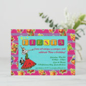 Fiesta Party Invitation - Mexicaanse dansermagenta Kaart (Staand voorkant)