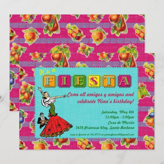 Fiesta Party Invitation - Mexicaanse dansermagenta Kaart (Voorkant / Achterkant)