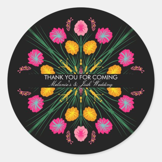 Fiesta Party Mexican Weddig Drawn Floral Butterfly Ronde Sticker (Voorkant)