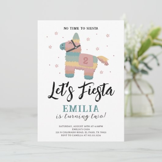 Fiesta Party Piñata Aardse Gedempte Kleuren Uitnod Kaart (Staand voorkant)