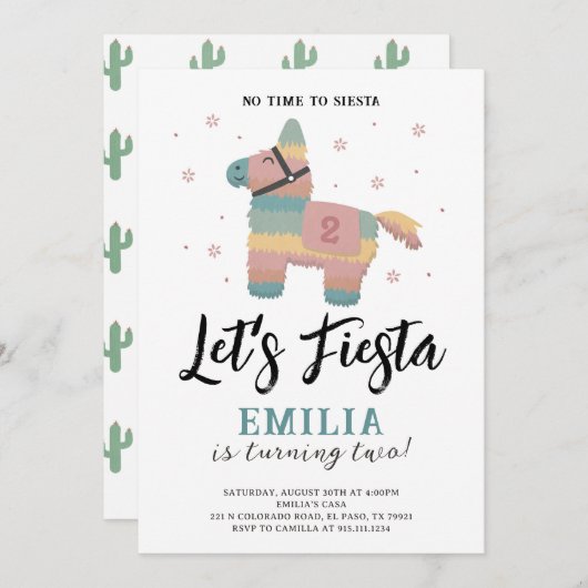 Fiesta Party Piñata Aardse Gedempte Kleuren Uitnod Kaart (Voorkant / Achterkant)