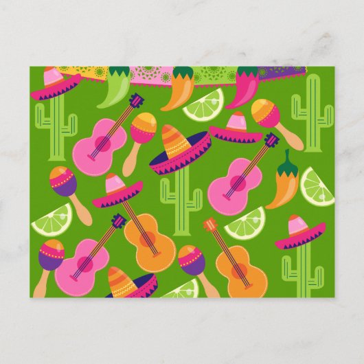 Fiesta Party Sombrero Cactus Limes Peppers Maracas Briefkaart (Voorkant)