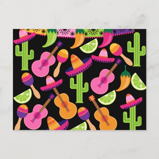 Fiesta Party Sombrero Cactus Limes Peppers Maracas Briefkaart (Voorkant)