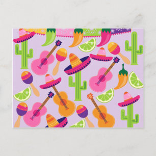 Fiesta Party Sombrero Cactus Limes Peppers Maracas Briefkaart