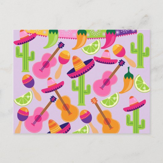 Fiesta Party Sombrero Cactus Limes Peppers Maracas Briefkaart (Voorkant)