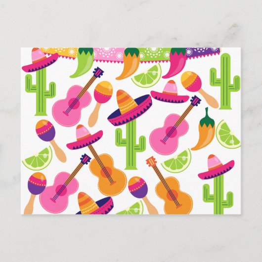 Fiesta Party Sombrero Cactus Limes Peppers Maracas Briefkaart (Voorkant)