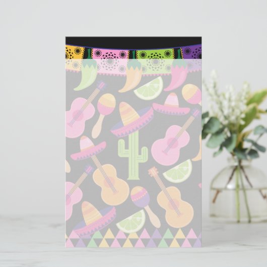Fiesta Party Sombrero Cactus Limes Peppers Maracas Briefpapier (Staand voorkant)