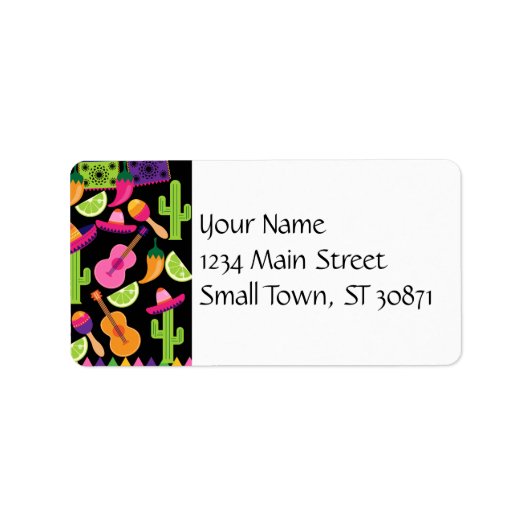 Fiesta Party Sombrero Cactus Limes Peppers Maracas Etiket (Voorkant)