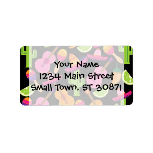 Fiesta Party Sombrero Cactus Limes Peppers Maracas Etiket