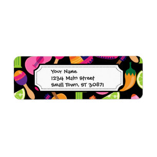 Fiesta Party Sombrero Cactus Limes Peppers Maracas Etiket