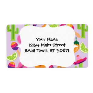 Fiesta Party Sombrero Cactus Limes Peppers Maracas Etiket