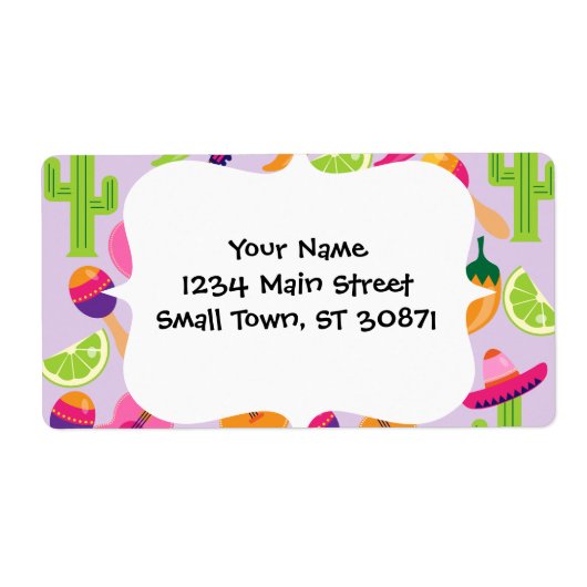 Fiesta Party Sombrero Cactus Limes Peppers Maracas Etiket (Voorkant)