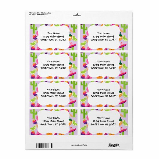Fiesta Party Sombrero Cactus Limes Peppers Maracas Etiket (Full Sheet)
