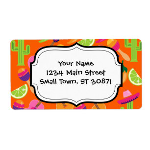Fiesta Party Sombrero Cactus Limes Peppers Maracas Etiket