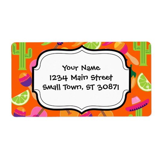 Fiesta Party Sombrero Cactus Limes Peppers Maracas Etiket (Voorkant)