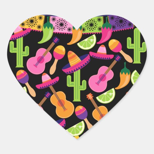 Fiesta Party Sombrero Cactus Limes Peppers Maracas Hart Sticker (Voorkant)