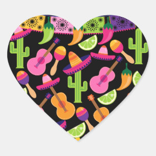 Fiesta Party Sombrero Cactus Limes Peppers Maracas Hart Sticker