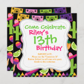 Fiesta Party Sombrero Cactus Limes Peppers Maracas Kaart (Voorkant / Achterkant)