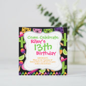 Fiesta Party Sombrero Cactus Limes Peppers Maracas Kaart (Staand voorkant)