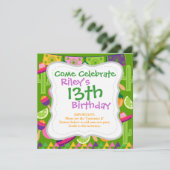 Fiesta Party Sombrero Cactus Limes Peppers Maracas Kaart (Staand voorkant)