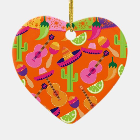 Fiesta Party Sombrero Cactus Limes Peppers Maracas Keramisch Ornament (Voorkant)